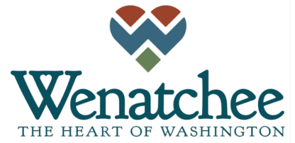 Logo of Wenatchee, Washington, featuring a heart design and the tagline "The Heart of Washington."