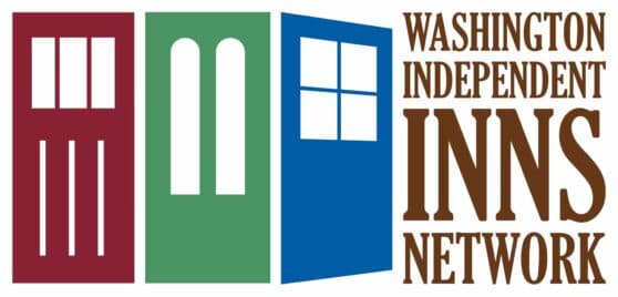Logo for the Washington Independent Inns Network featuring three stylized doors in red, green, and blue.